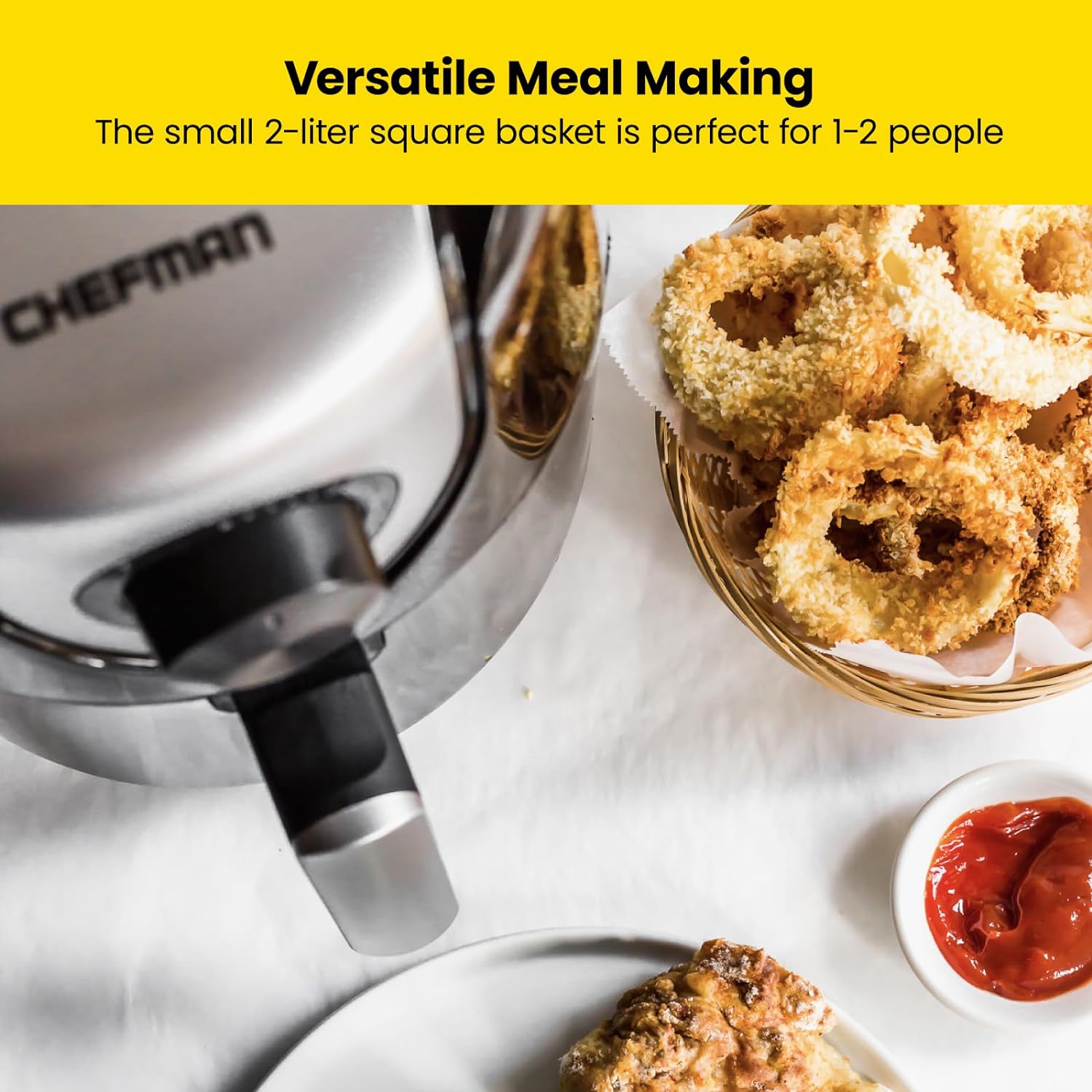 TurboFry 2-Quart Air Fryer, Personal Compact Healthy Fryer w/ Adjustable Temperature Control, 60 Minute Timer and Dishwasher Safe Basket, Black