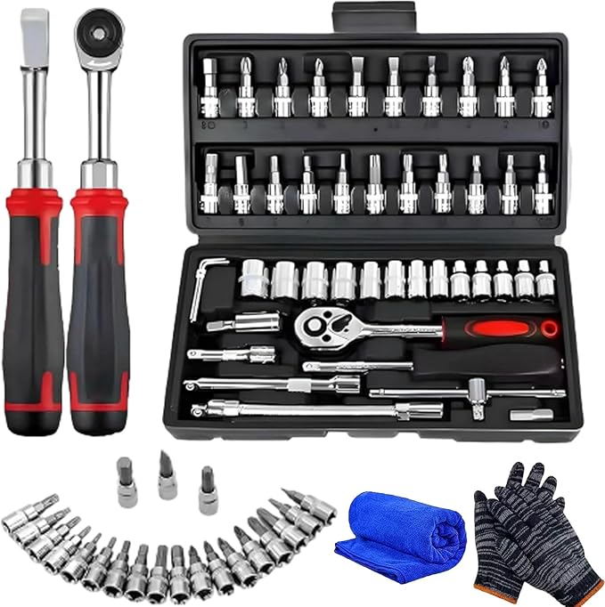 Cordless Slim Ratchet Set, Portable Manually Slim Ratchet Set, 46 in 1 Socket Ratchet Wrench Set for Repairs (Black),fast and free delivery.