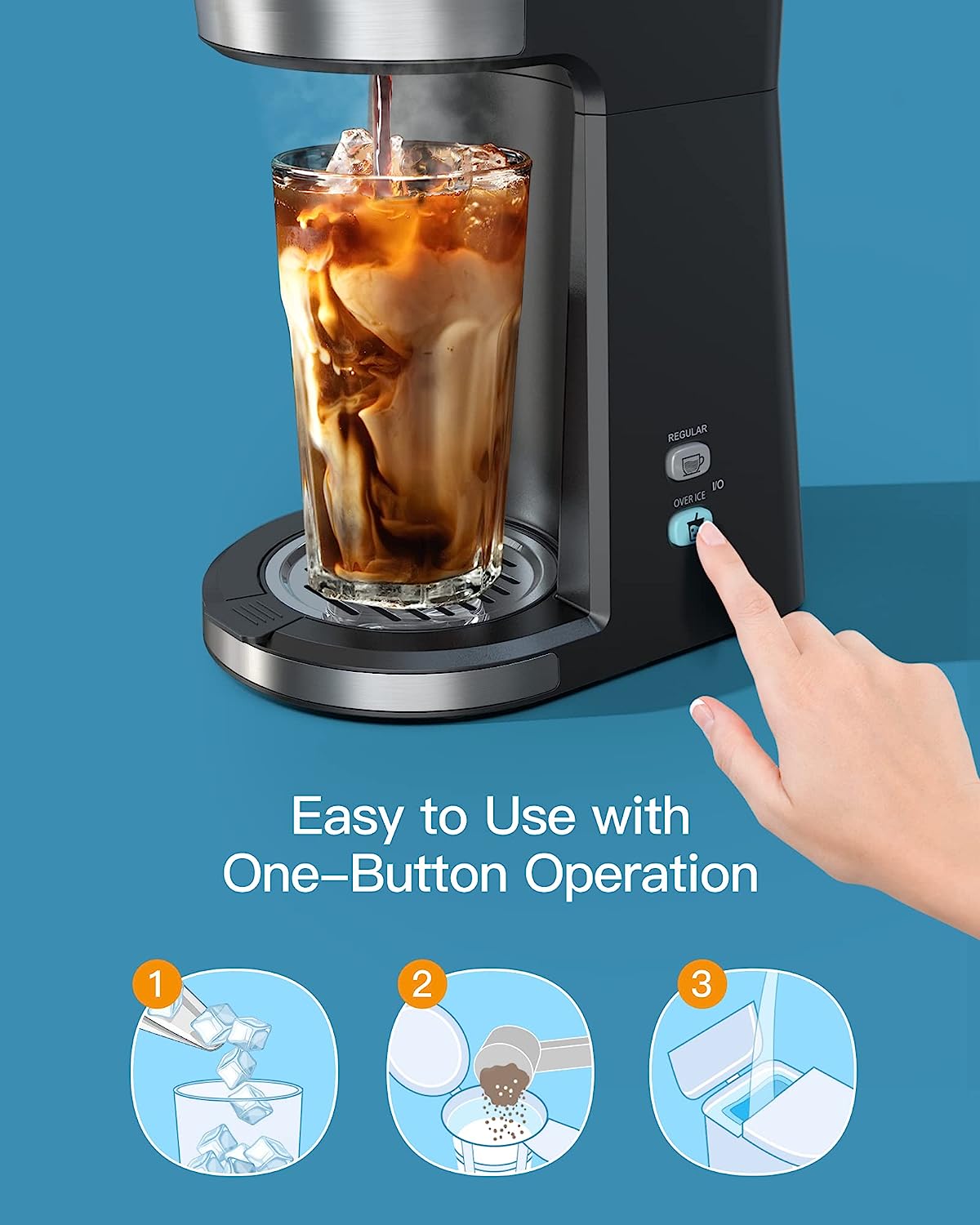 Cymak Iced Coffee Maker, Hot and Cold Coffee Maker Single Serve for K Cup and Ground, with Descaling Reminder and Self Cleaning, Iced Coffee Machine for Home, Office and RV