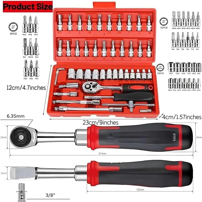 Cordless Slim Ratchet Set, Portable Manually Slim Ratchet Set, 46 in 1 Socket Ratchet Wrench Set for Repairs (Black),fast and free delivery.