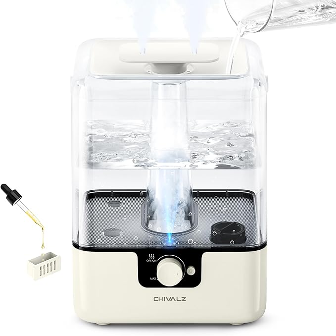 6L Humidifiers for Bedroom Large Room, Home,Cool Mist Top Fill Humidifier for Baby Nursery and Plants, 26dB Quiet, Nightlight, 50H Runtime, Oil Diffuser, 360° Nozzle Anti-dry Burn,White Colour.Free and fast delivery.