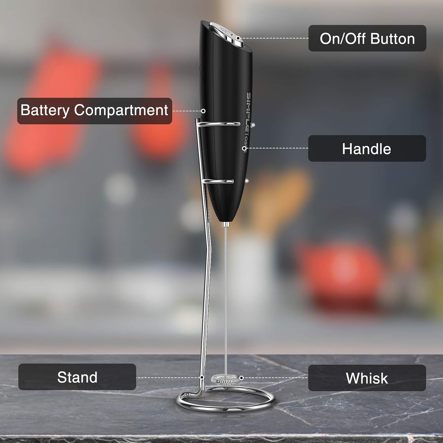 Cymak Milk Frother Handheld Battery Operated Electric Foam Maker, Drink Mixer with Stainless Steel Whisk and Stand for Cappuccino, Bulletproof Coffee, Latte