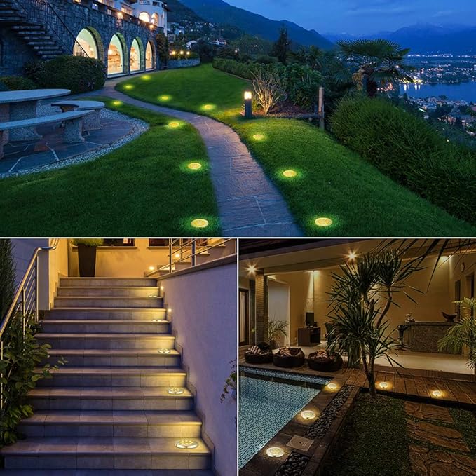 Solar Ground Lights Outdoor, 16 Pack 8 LED Solar Disk Lights Waterproof Garden In-ground Pathway Lights Landscape Lighting for Lawn,Yard,Deck,Patio,Walkway (Warm White),Fast and free delivery.