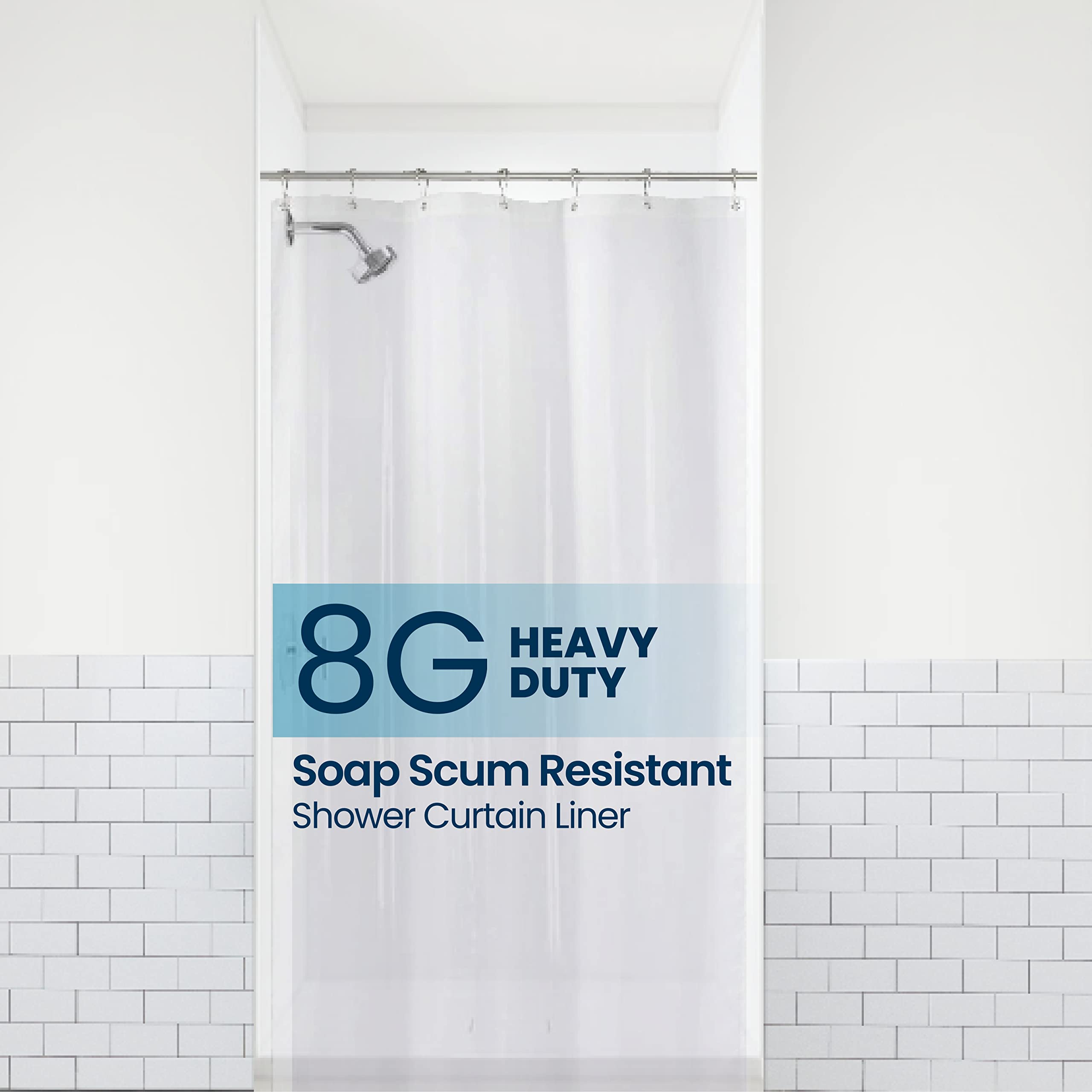 Cymak PEVA 8G Bathroom Shower Curtain Liner Clear, 8G Heavy Duty Waterproof Shower Curtain Liner