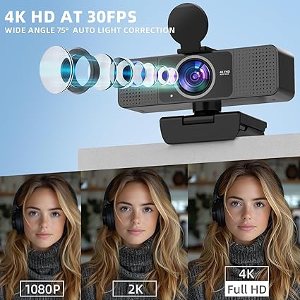 4K Webcam for PC - Autofocus, Noise-Canceling Mic, USB Plug & Play with Privacy Cover Camera 4K for Zoom/Teams/Skype/Google Meet,FAST AND FREE SHIPPING.