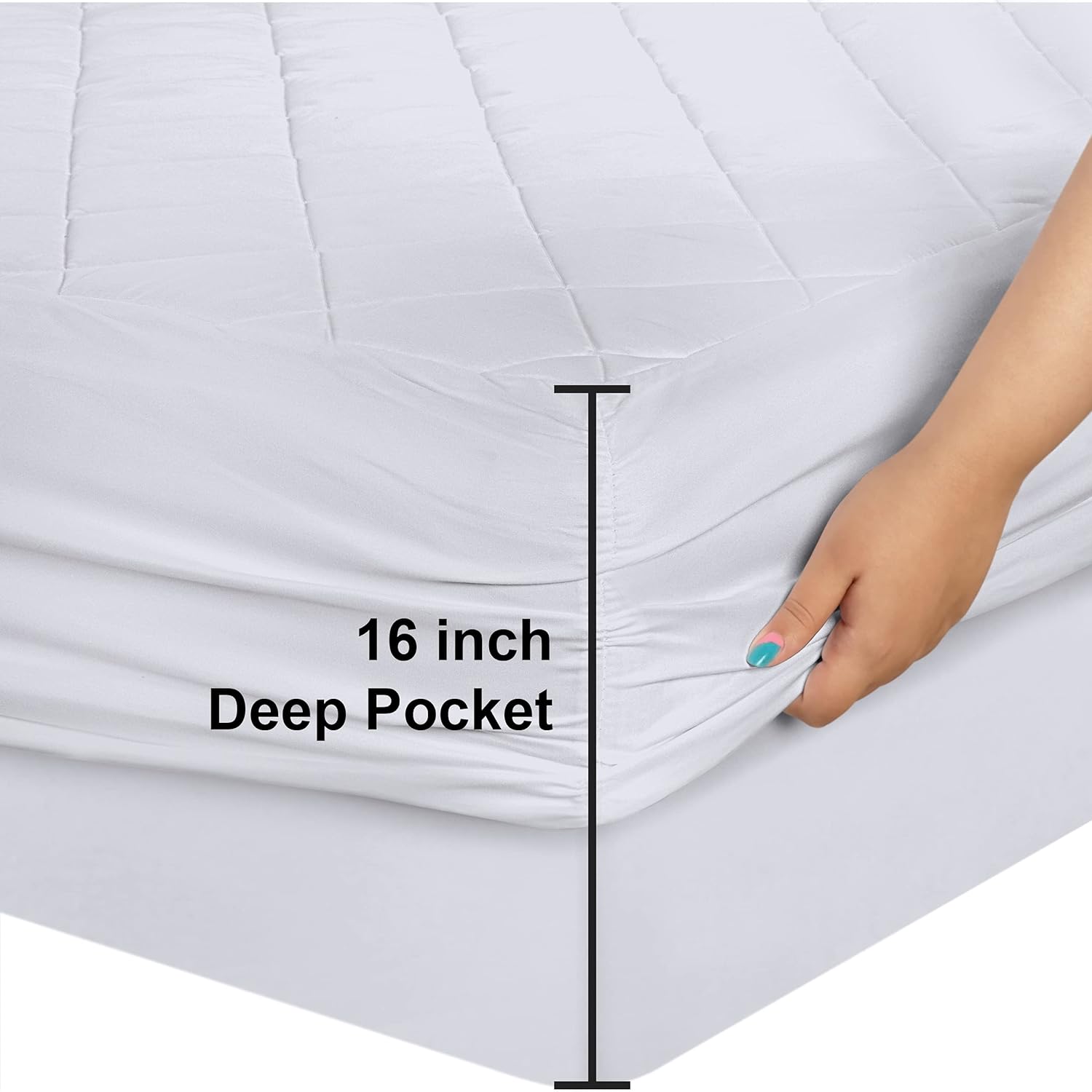 Cymak Bedding Quilted Fitted Mattress Pad - Mattress Cover Stretches up to 16 Inches Deep - Mattress Topper