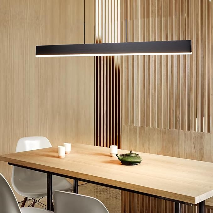 Linear LED Pendant Light Black, 31W Dimmable Dining Room Light Fixtures,ETL Certified, Modern Ceiling Hanging Kitchen Island Lighting Fixtures, 35.4"L Linear Chandelier, 3000K,fast and free shipping.