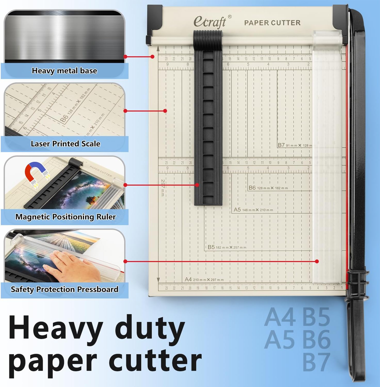 12" Guillotine Paper Cutter：Paper Trimmer Accurate Cutting with Safety Guard,15 Sheets Capacity,Magnetic Guide,Heavy Duty Metal Base, Perfect for Cardstock,Cardboard,Vinyl,Crafts &amp; Photos,fast and free delivery.