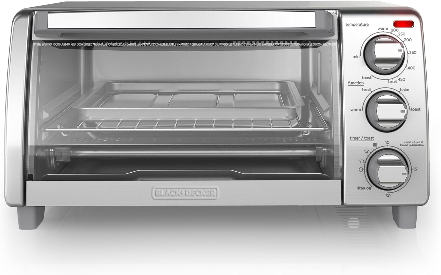 4-Slice Natural Convection  Toaster Oven, Stainless Steel, Bake, Broil, Toast, Keep Warm Cooking Functions