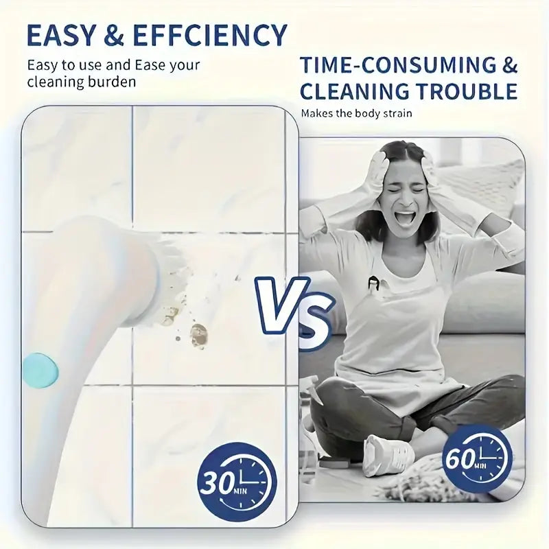 5-Head Rechargeable Electric Cleaning Brush Set with USB Charging, Versatile Handheld Scrubber for Bathroom, Kitchen, Bedroom, Living Room, Toilet Cleaning Tool Kit.Limited time Free  shipping,delivery two weeks.