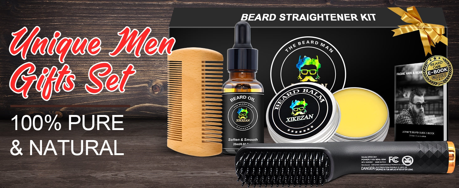 Beard Straightener w/Beard Balm ; Beard Growth Oil , Beard Guide E-Book,Upgraded 3 in 1 Hair Straightener Brush Beard Straightening Comb,Unique Stocking Stuffers Gifts for Men Him Husband.Free and fast delivery.