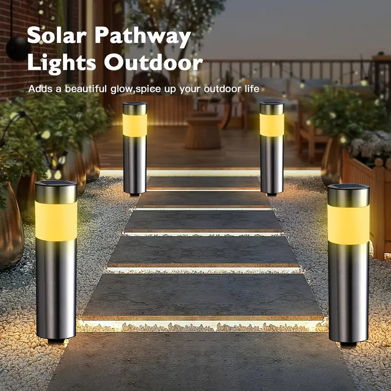 2 Pcs,White lights, Modern Stainless Steel Solar Outdoor LED Pathway Lights - For Garden, Pathway, Lawn, Yard, Bollard Lighting, free shipping,delivery in two weeks.
