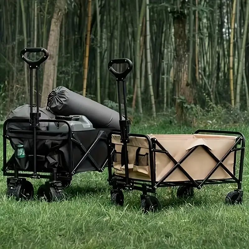 Heavy-Duty Metal & Plastic 4-Wheel Garden Cart with Side Pockets - Foldable Design, No Assembly Required, All-Terrain Utility Wagon for Lawn Care, Gardening, Camping & Outdoor Use -Durable Yard Work Cart, No Assembly Needed, Free shipping in three weeks.