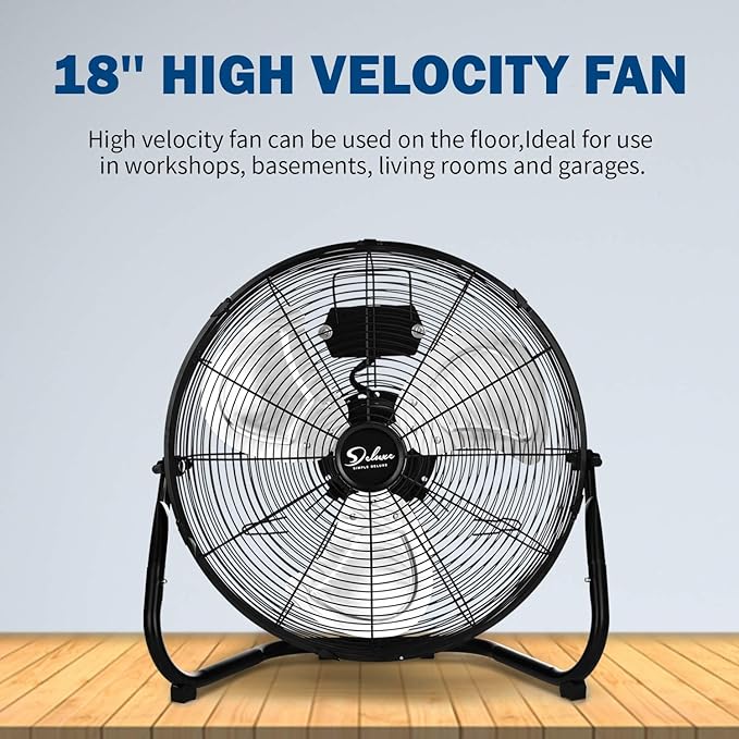 Deluxe 18 Inch 3-Speed High Velocity Heavy Duty Floor Fan for Industrial, Commercial, Residential, and Greenhouse Use, Black,Free and fast delivery