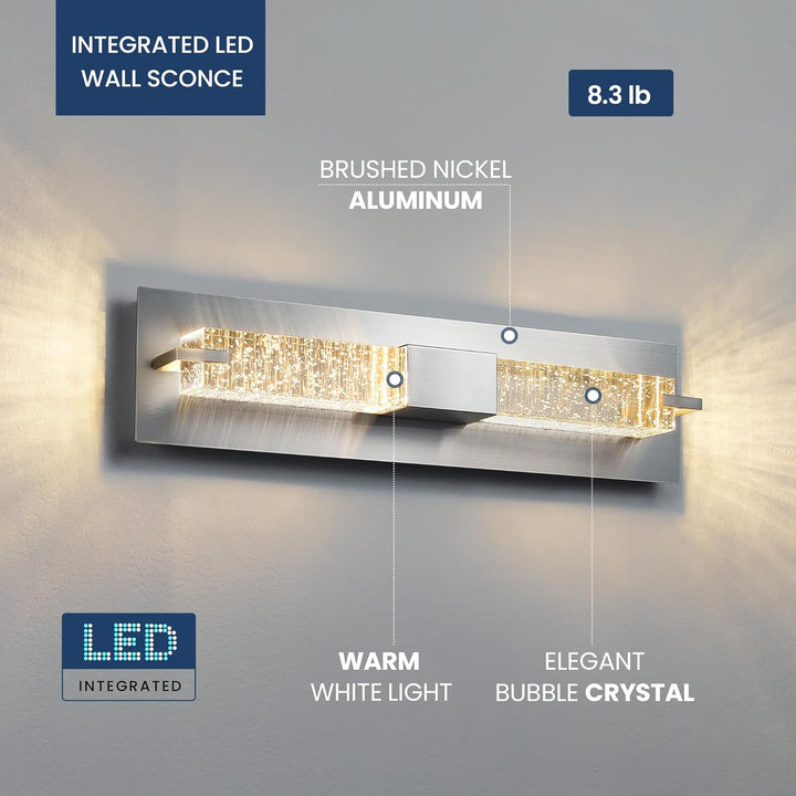 LED Wall Sconce Light: 19 Inch Modern Sconces Wall Lighting 3000K Dimmable Crystal Wall Lamps Indoor Bathroom Sconce Wall Mount Light Fixtures for Living Room/Bedroom/Hallway