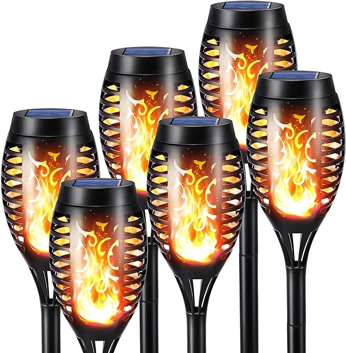 Solar Flame Torch Lights, 12 Pack Solar Lights Outdoor with Flickering Flame, Waterproof Solar Pathway Lights Landscape Decoration Lighting for Garden, Lawn, Patio, Yard, Outdoor Decorations,Fast and free shipping.