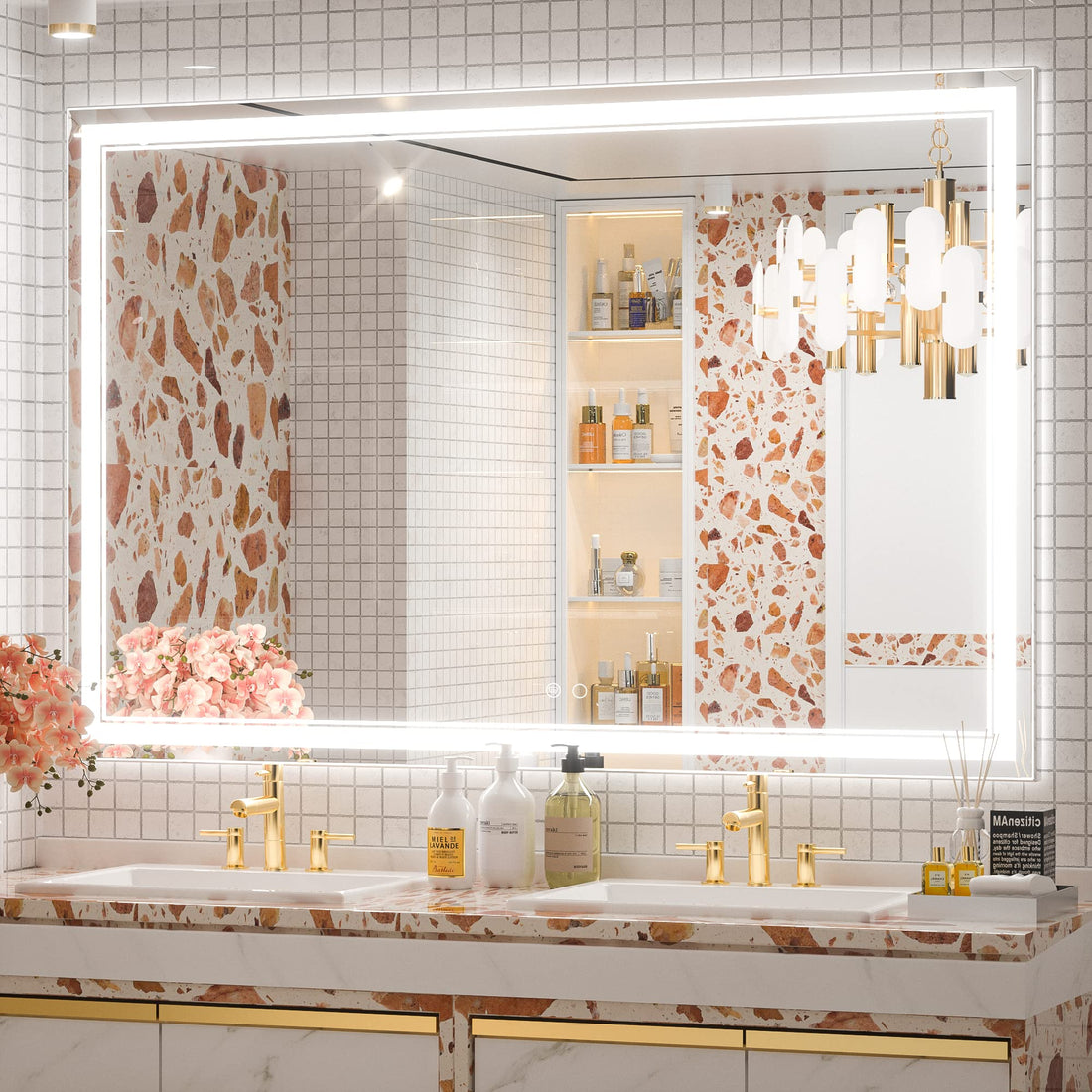 Cymak LED Mirror Bathroom Mirror with Lights, Lighted Vanity Mirror, Wall Mounted Anti-Fog Dimmable Lighting Makeup Mirrors, IP54 Waterproof Shatterproof (Vertical or Horizontal)