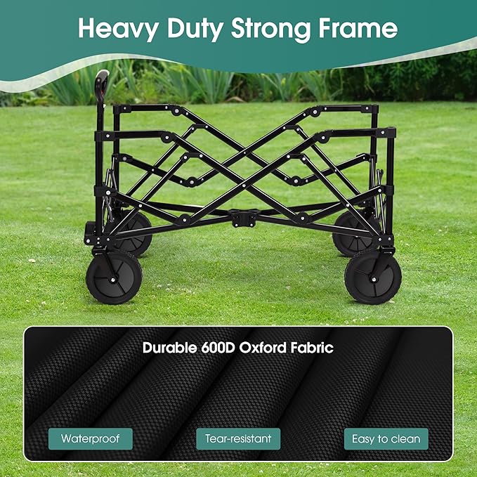 Collapsible Folding Wagon Cart 150L,Heavy Duty Garden Cart with All Terrain Wheels,Portable Large Capacity Utility Wagon Cart for Camping Fishing Sports Shopping,Black,fast and free delivery