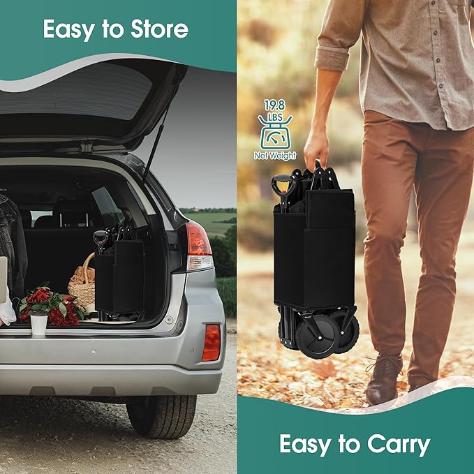 Collapsible Folding Wagon Cart 150L,Heavy Duty Garden Cart with All Terrain Wheels,Portable Large Capacity Utility Wagon Cart for Camping Fishing Sports Shopping,Black,fast and free delivery