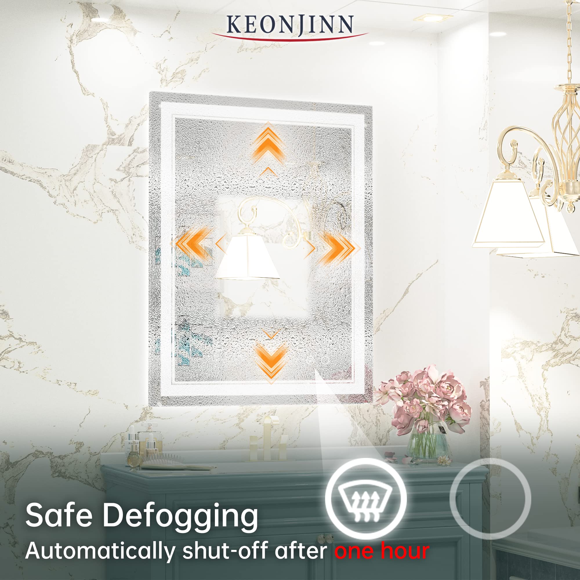 Cymak LED Mirror Bathroom Mirror with Lights, Lighted Vanity Mirror, Wall Mounted Anti-Fog Dimmable Lighting Makeup Mirrors, IP54 Waterproof Shatterproof (Vertical or Horizontal)