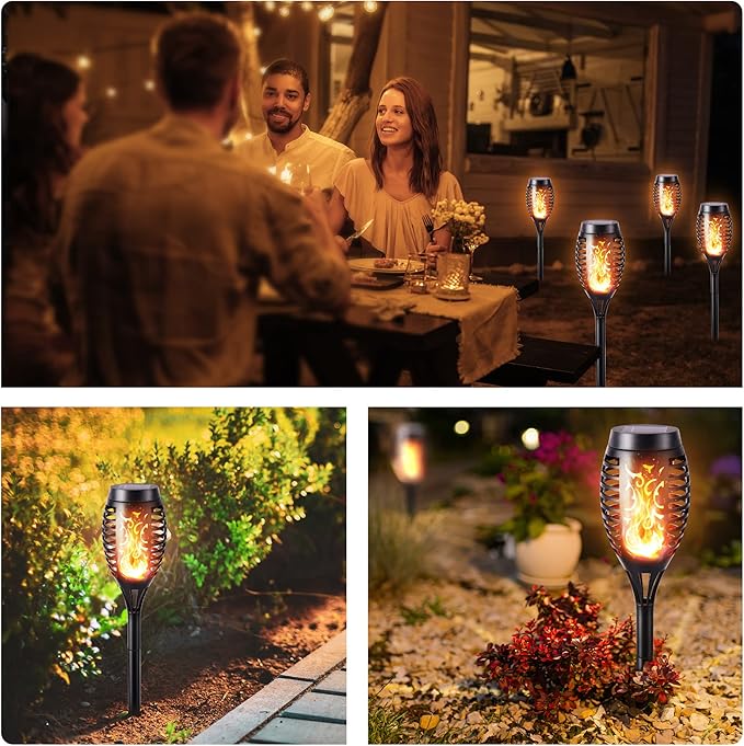 Solar Flame Torch Lights, 12 Pack Solar Lights Outdoor with Flickering Flame, Waterproof Solar Pathway Lights Landscape Decoration Lighting for Garden, Lawn, Patio, Yard, Outdoor Decorations,Fast and free shipping.
