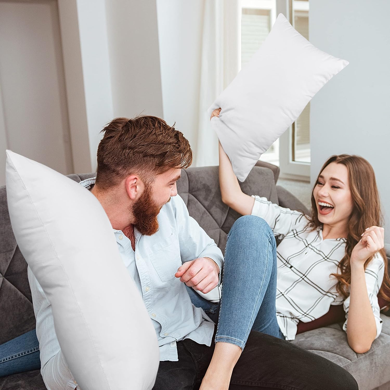 Cymak Bedding Throw Pillows (Pack of 2, White) - 12 x 20 Inches Bed and Couch Pillows - Indoor Decorative Pillows