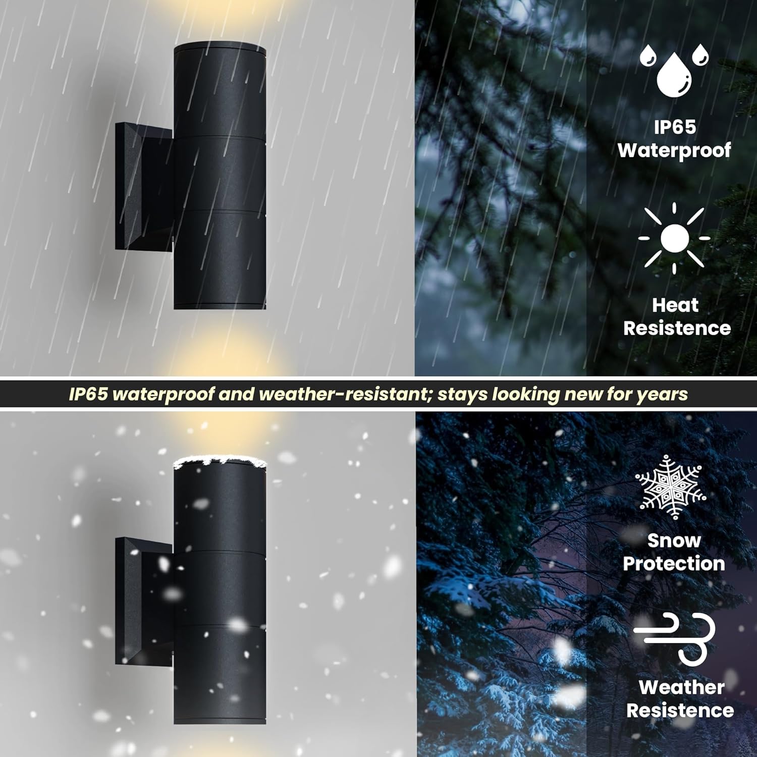 Strak Wall Sconce Light, 7-Inch Cylinder Up and Down Black Light, Modern Sconces Wall Lighting Matte Black Light Fixture, 3CCT (3000K/4000K/5000K) Selectable, Waterproof Wall Decor Light (Pack of 1)