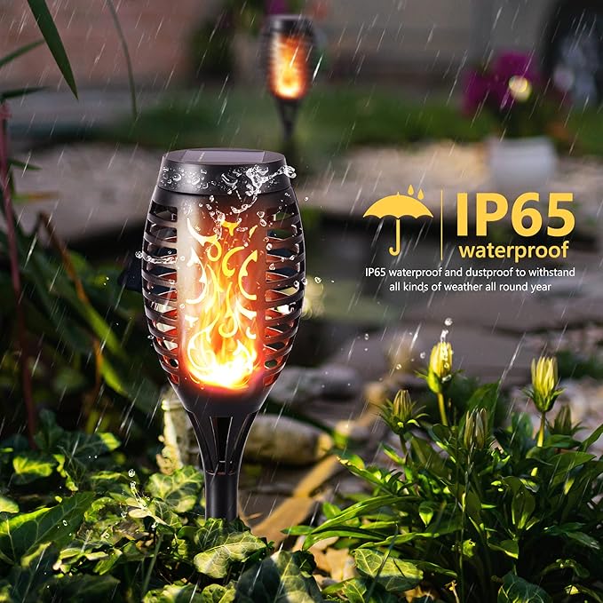 Solar Flame Torch Lights, 12 Pack Solar Lights Outdoor with Flickering Flame, Waterproof Solar Pathway Lights Landscape Decoration Lighting for Garden, Lawn, Patio, Yard, Outdoor Decorations,Fast and free shipping.