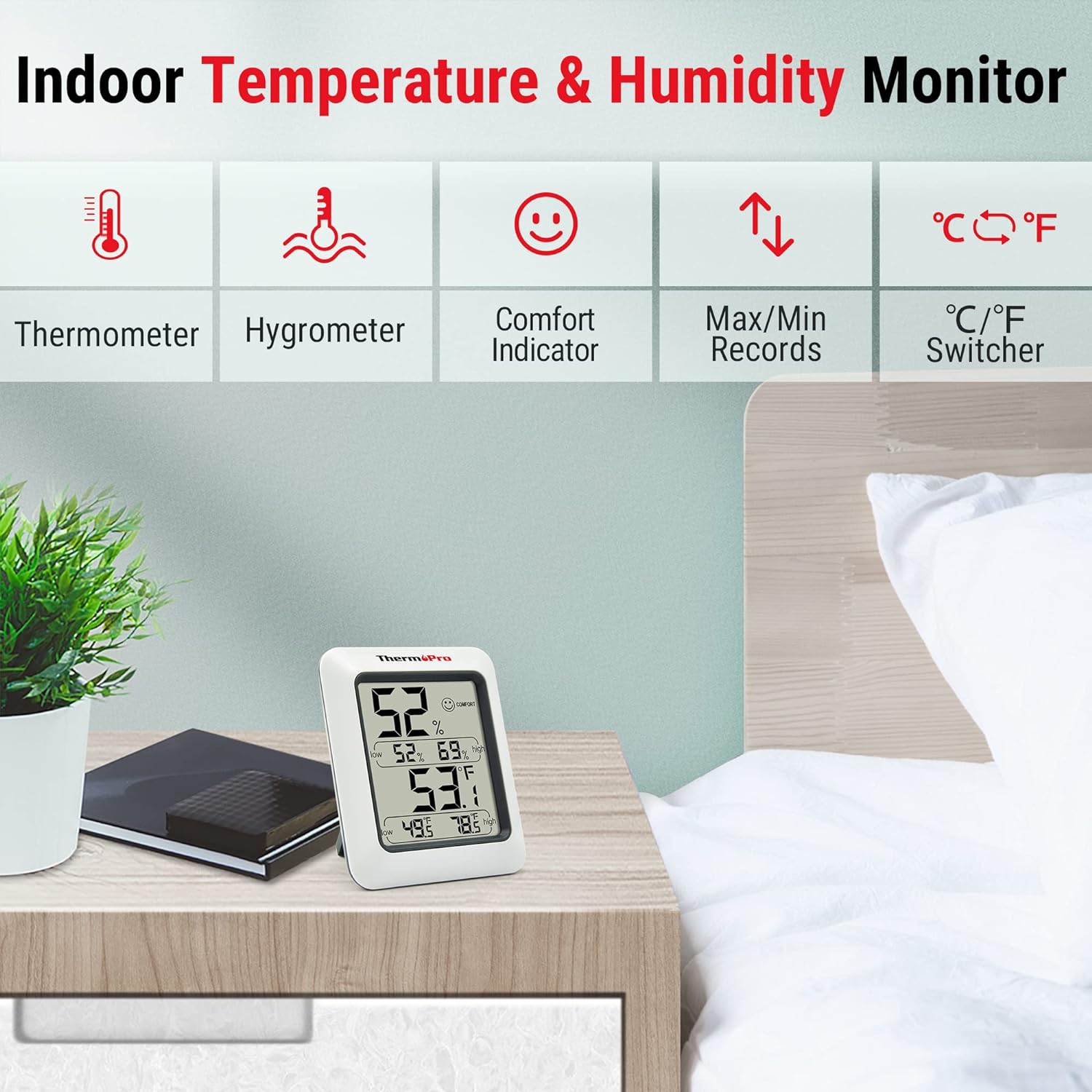Digital Hygrometer Indoor Thermometer with Max/Min Records Room Thermometer and Humidity Monitor with Large LCD Display Humidity Meter for Baby,Fast and free delivery.