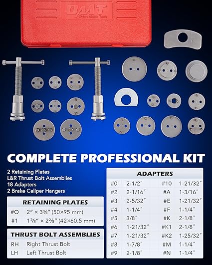 Motor Tech 24pcs Brake Caliper Tool, Heavy Duty Brake Caliper Compression Tool Caliper Piston Tool for Brake Pad Replacement Reset, with Thrust Bolt Assemblies Retaining Plates 18 Disc Adapters,free and fast shipping.