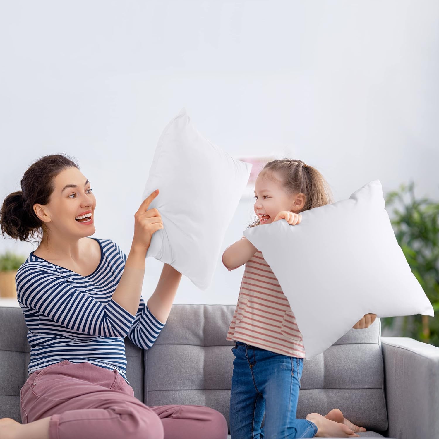 Cymak Bedding Decorative Pillow Insert (2 Pack, White) - Square 18x18 Sofa and Bed Pillow - Poly Cotton Cover - Indoor White Pillows