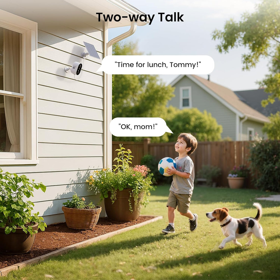 2K Security Camera Wireless Outdoor, Solar Powered Security Camera with Spotlight, Siren, Motion Detection, Full Color Night Vision, 2-Way Audio, IP66, Compatible with Alexa, 2.4GHz WiFi (2PACK)