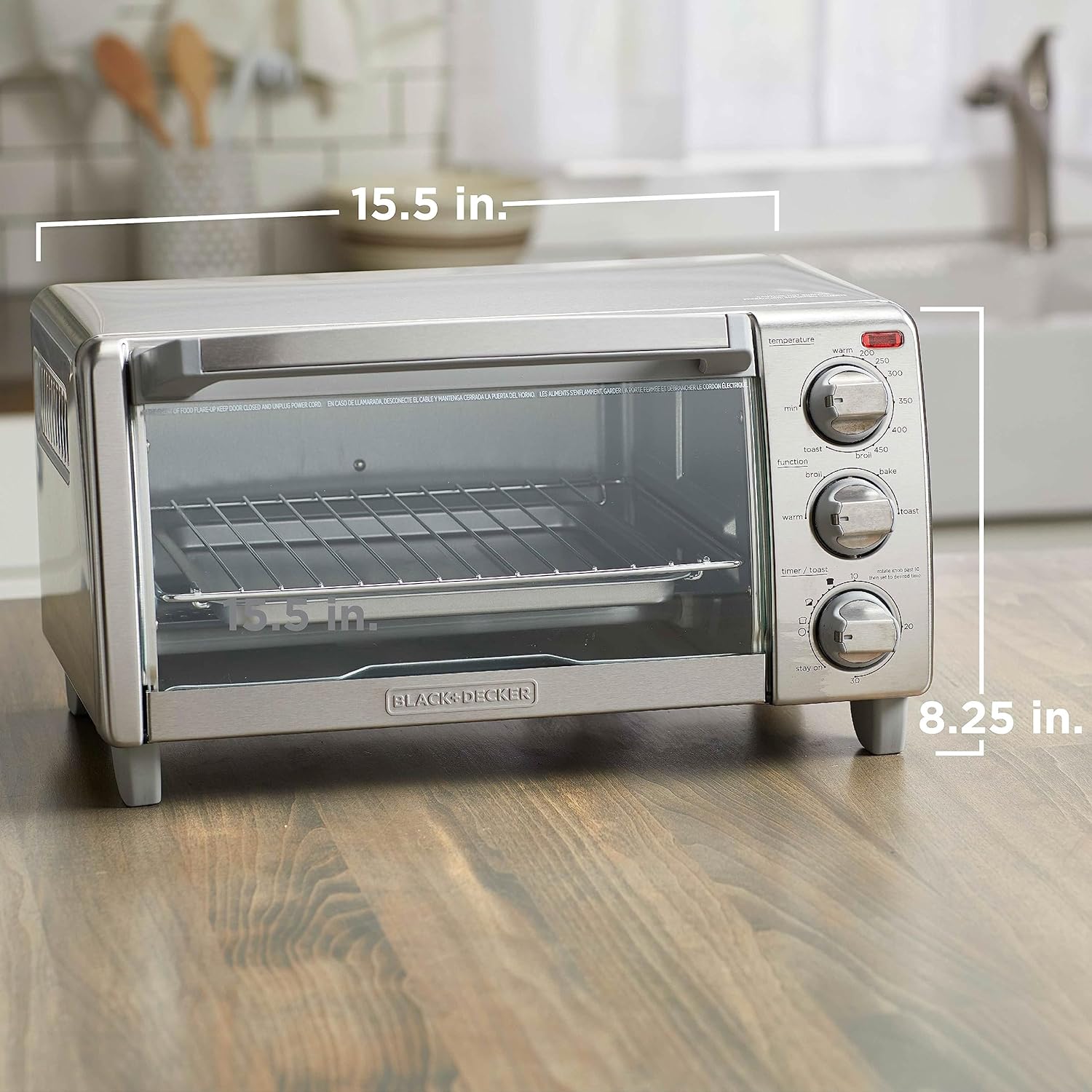 4-Slice Natural Convection  Toaster Oven, Stainless Steel, Bake, Broil, Toast, Keep Warm Cooking Functions