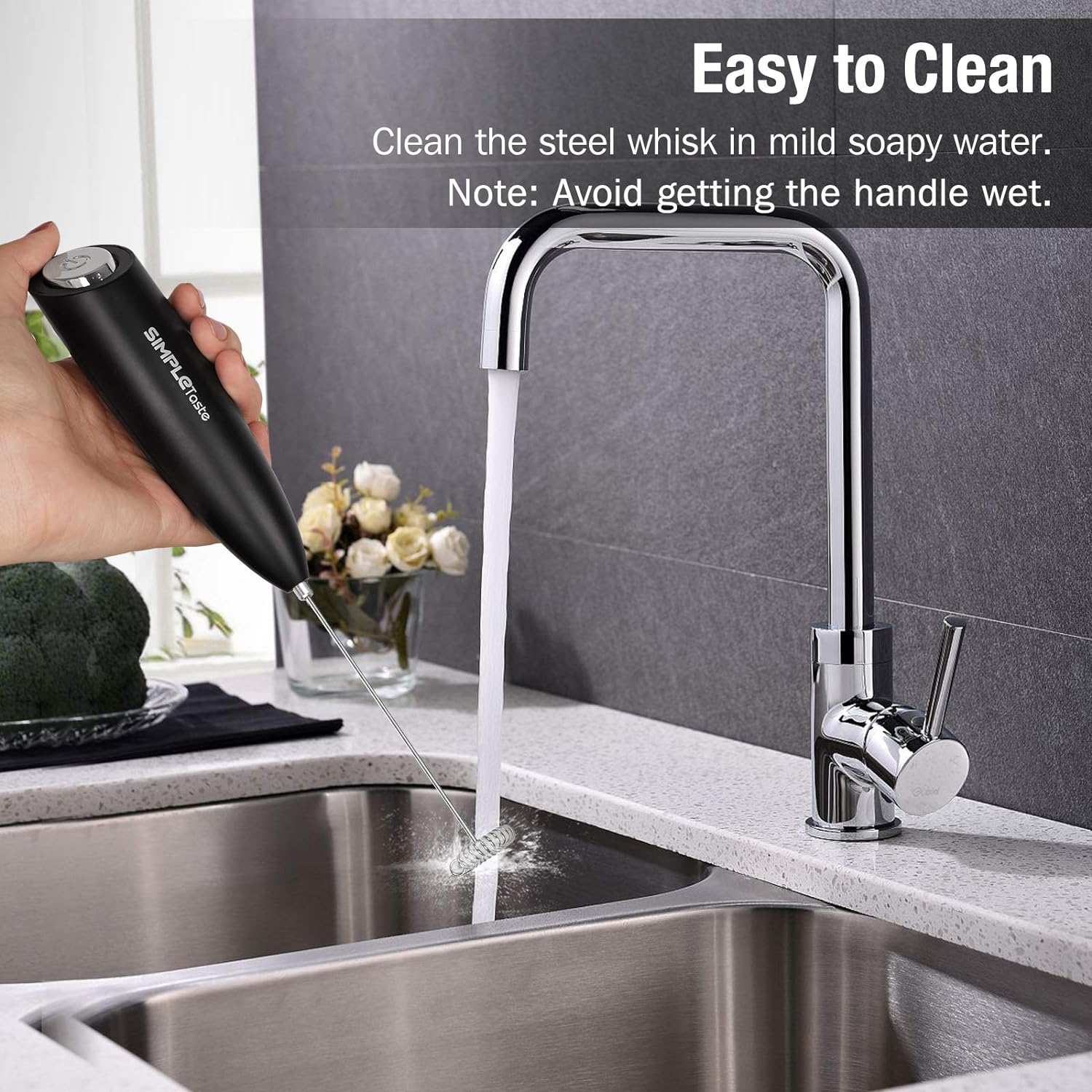 Cymak Milk Frother Handheld Battery Operated Electric Foam Maker, Drink Mixer with Stainless Steel Whisk and Stand for Cappuccino, Bulletproof Coffee, Latte