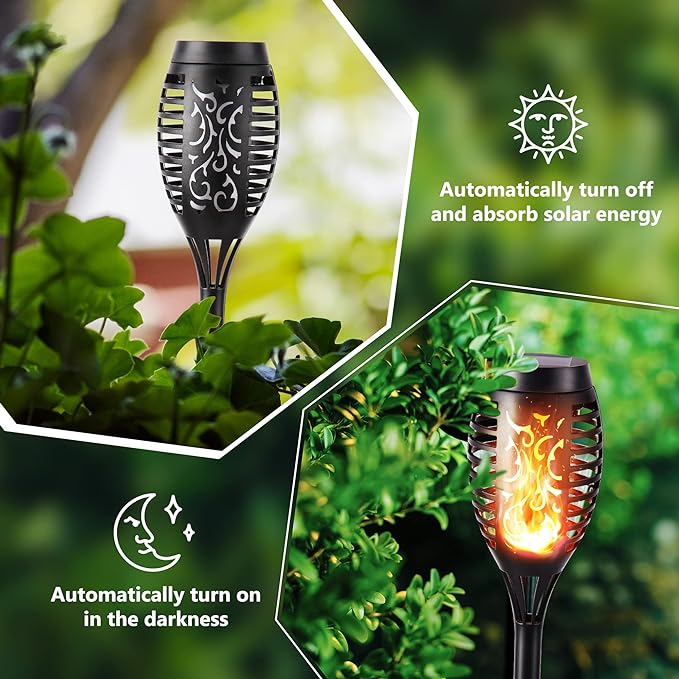 Solar Flame Torch Lights, 12 Pack Solar Lights Outdoor with Flickering Flame, Waterproof Solar Pathway Lights Landscape Decoration Lighting for Garden, Lawn, Patio, Yard, Outdoor Decorations,Fast and free shipping.