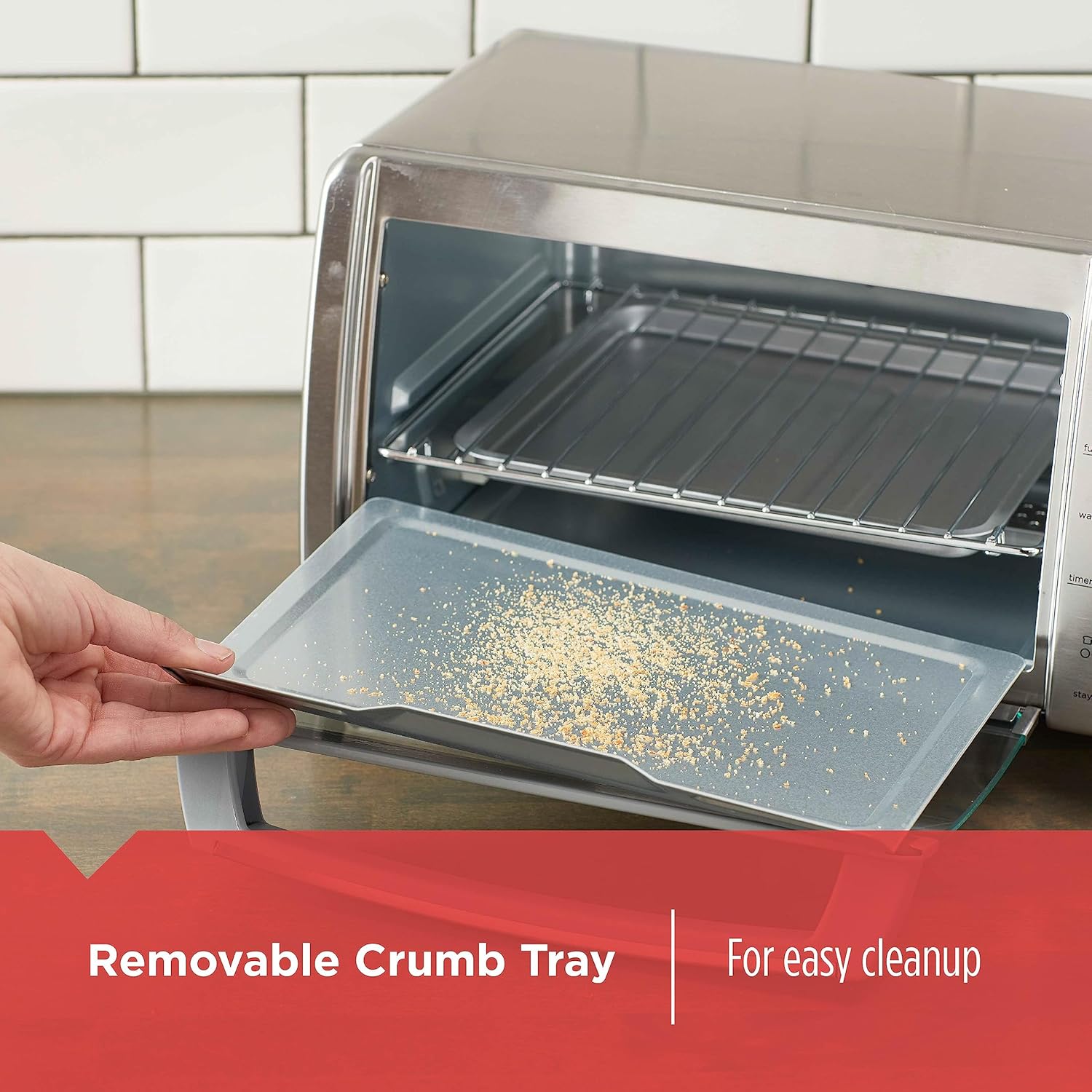 4-Slice Natural Convection  Toaster Oven, Stainless Steel, Bake, Broil, Toast, Keep Warm Cooking Functions