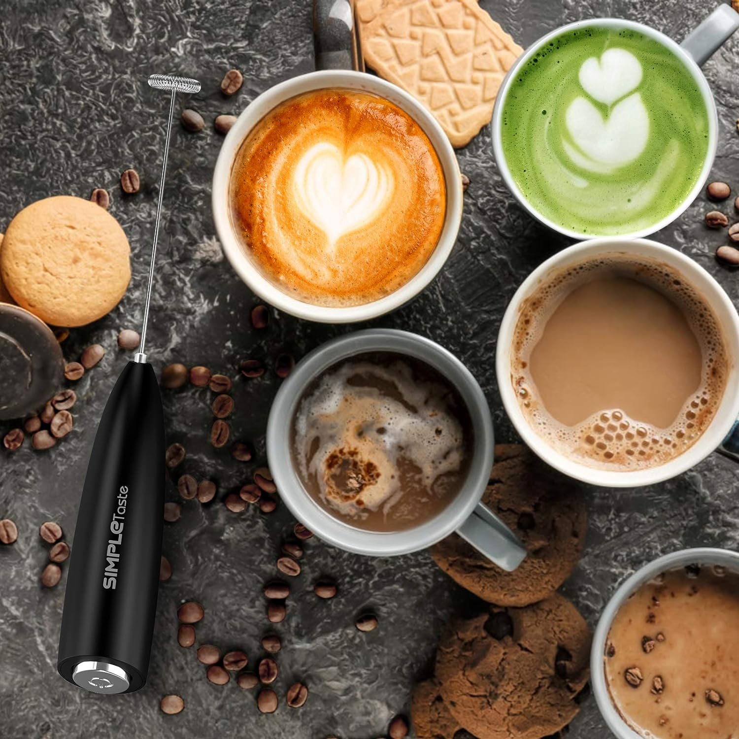 Cymak Milk Frother Handheld Battery Operated Electric Foam Maker, Drink Mixer with Stainless Steel Whisk and Stand for Cappuccino, Bulletproof Coffee, Latte