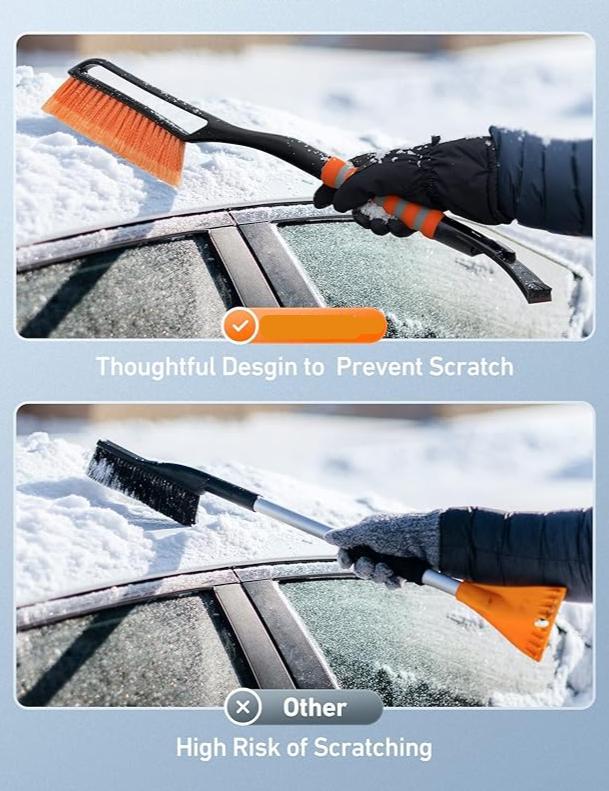 27" Snow Brush and Detachable Ice Scraper with Ergonomic Foam Grip for Cars, Trucks, SUVs (Heavy Duty ABS, PVC Brush, Orange),free and fast delivery