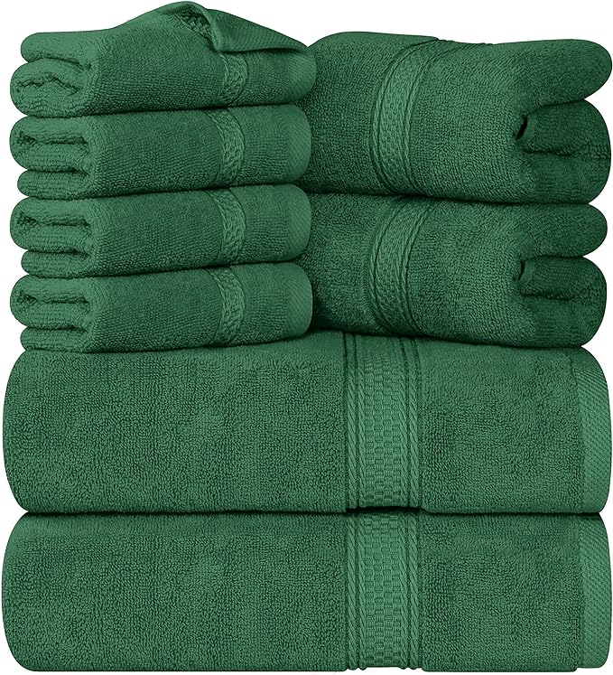 Cymak Towels 8-Piece Premium Towel Set, 2 Bath Towels, 2 Hand Towels, and 4 Wash Cloths, 600 GSM 100% Ring Spun Cotton Highly Absorbent Towels for Bathroom, Gym, Hotel, and Spa