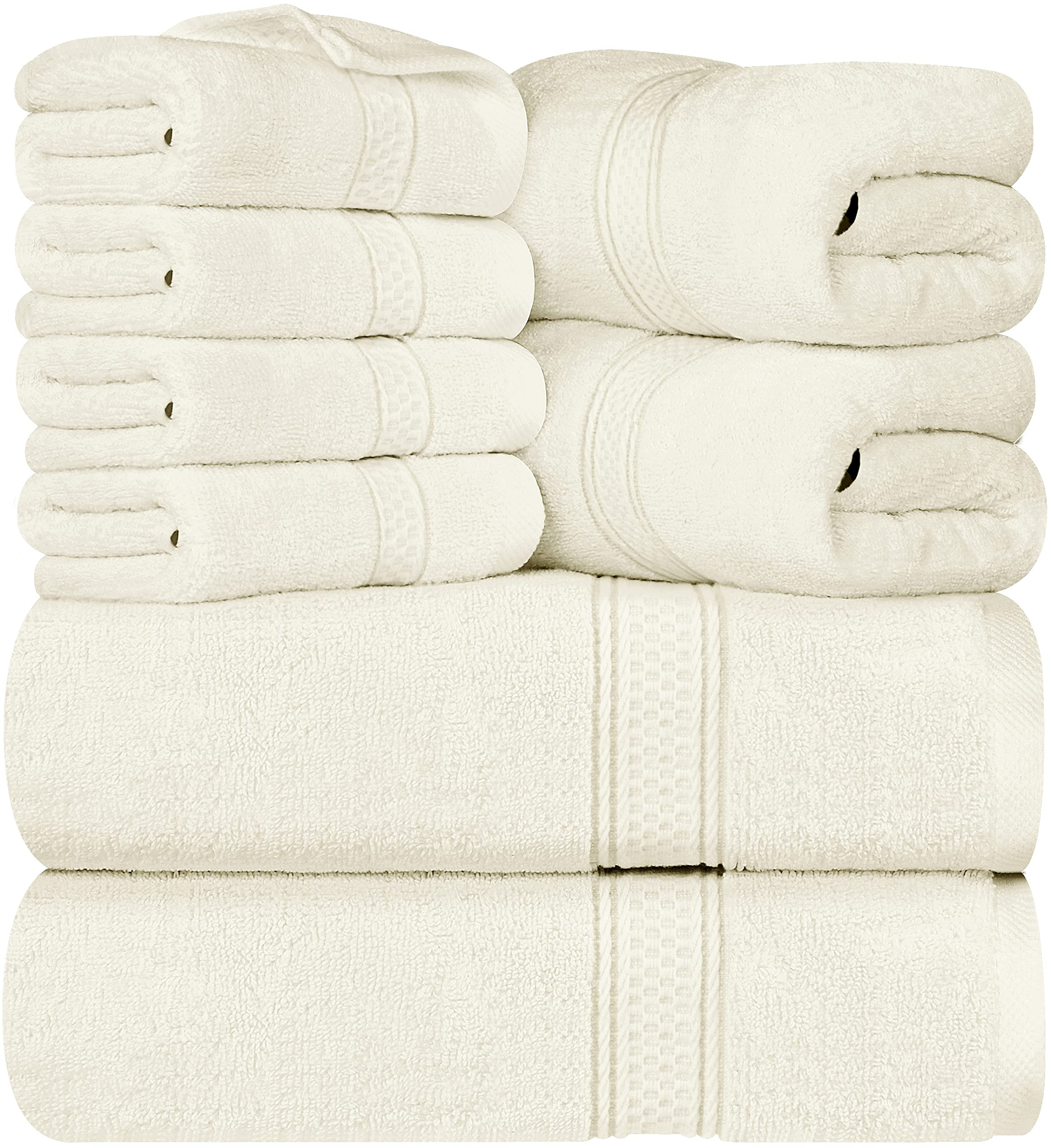 Cymak Towels 8-Piece Premium Towel Set, 2 Bath Towels, 2 Hand Towels, and 4 Wash Cloths, 600 GSM 100% Ring Spun Cotton Highly Absorbent Towels for Bathroom, Gym, Hotel, and Spa