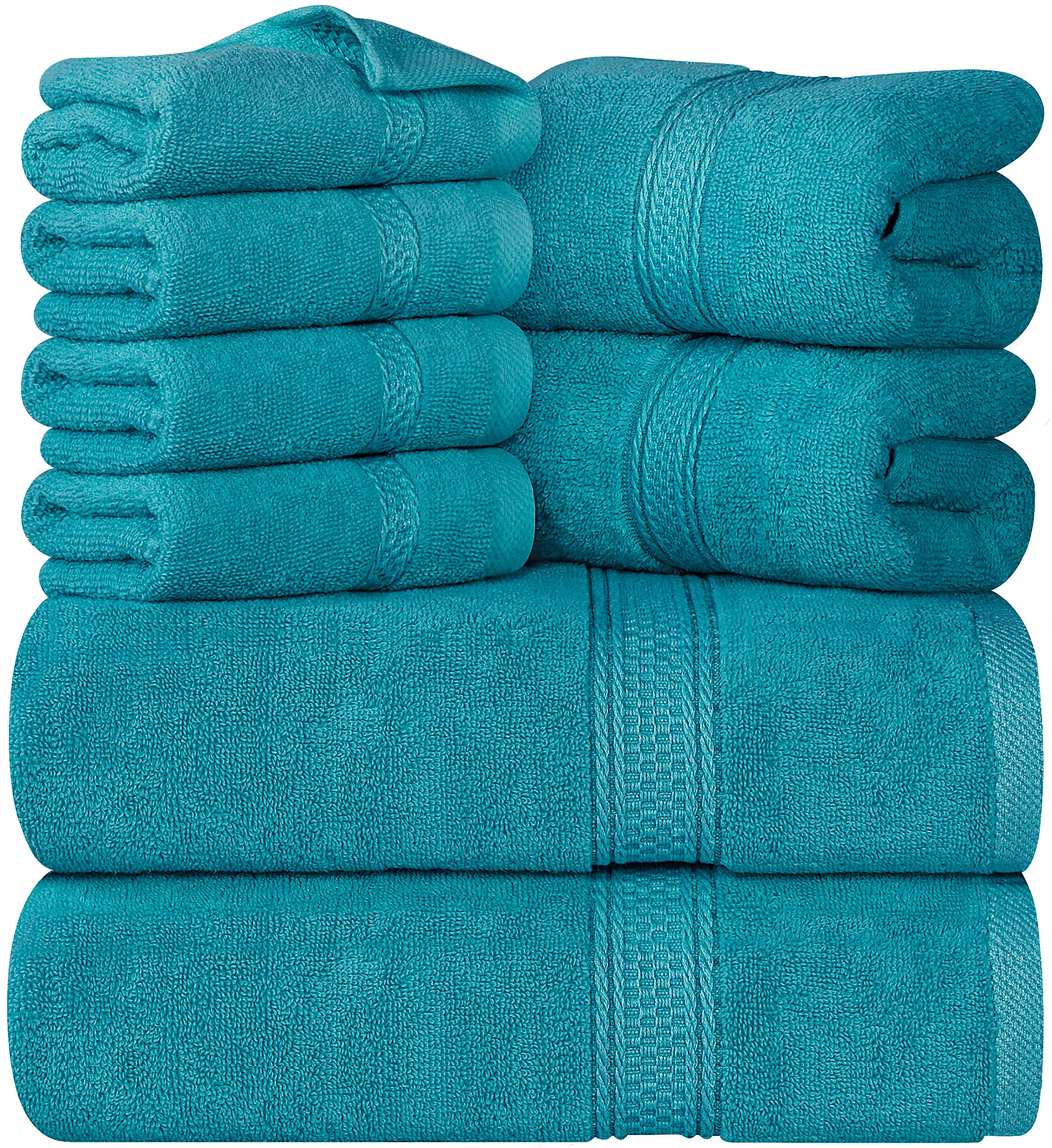 Cymak Towels 8-Piece Premium Towel Set, 2 Bath Towels, 2 Hand Towels, and 4 Wash Cloths, 600 GSM 100% Ring Spun Cotton Highly Absorbent Towels for Bathroom, Gym, Hotel, and Spa