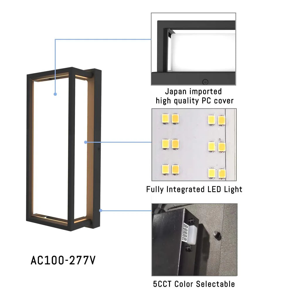 Pack of two,12Inch Lantern Wall Light Modern Outdoor Porch Patio Fixture Exterior LED Rectangle Sconce 5CCT IP65 Anti-UV PC Photocell Senso.ETL Certified,.Free Shipping delivery 45 days.