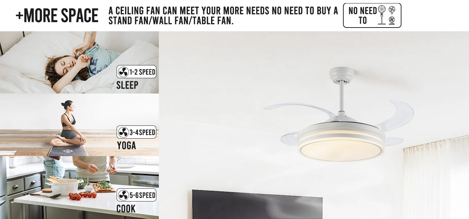 Chandelier Fan 42 Inch Invisible Retractable Ceiling Fan Smart 3 Color Dimmable Ceiling Fan with Light Ventilador De Techo,free shippping, delivery 60 days.