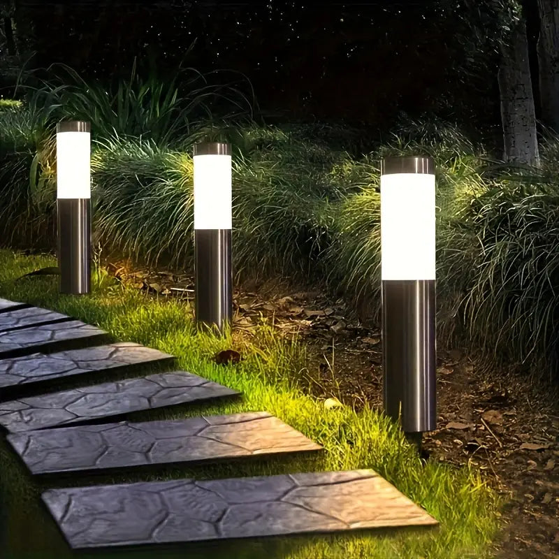 2 Pcs,White lights, Modern Stainless Steel Solar Outdoor LED Pathway Lights - For Garden, Pathway, Lawn, Yard, Bollard Lighting, free shipping,delivery in two weeks.