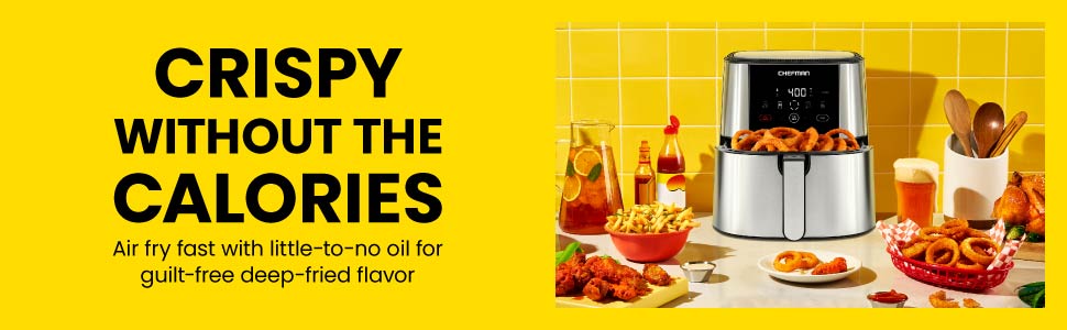 TurboFry® Touch Air Fryer, XL 8-Qt (7.5L) Family Size, One-Touch Digital Control Presets, French Fries, Chicken, Meat, Fish, Nonstick Dishwasher-Safe Parts, Automatic Shutoff, Stainless Steel.Free shipping,fast delivery.