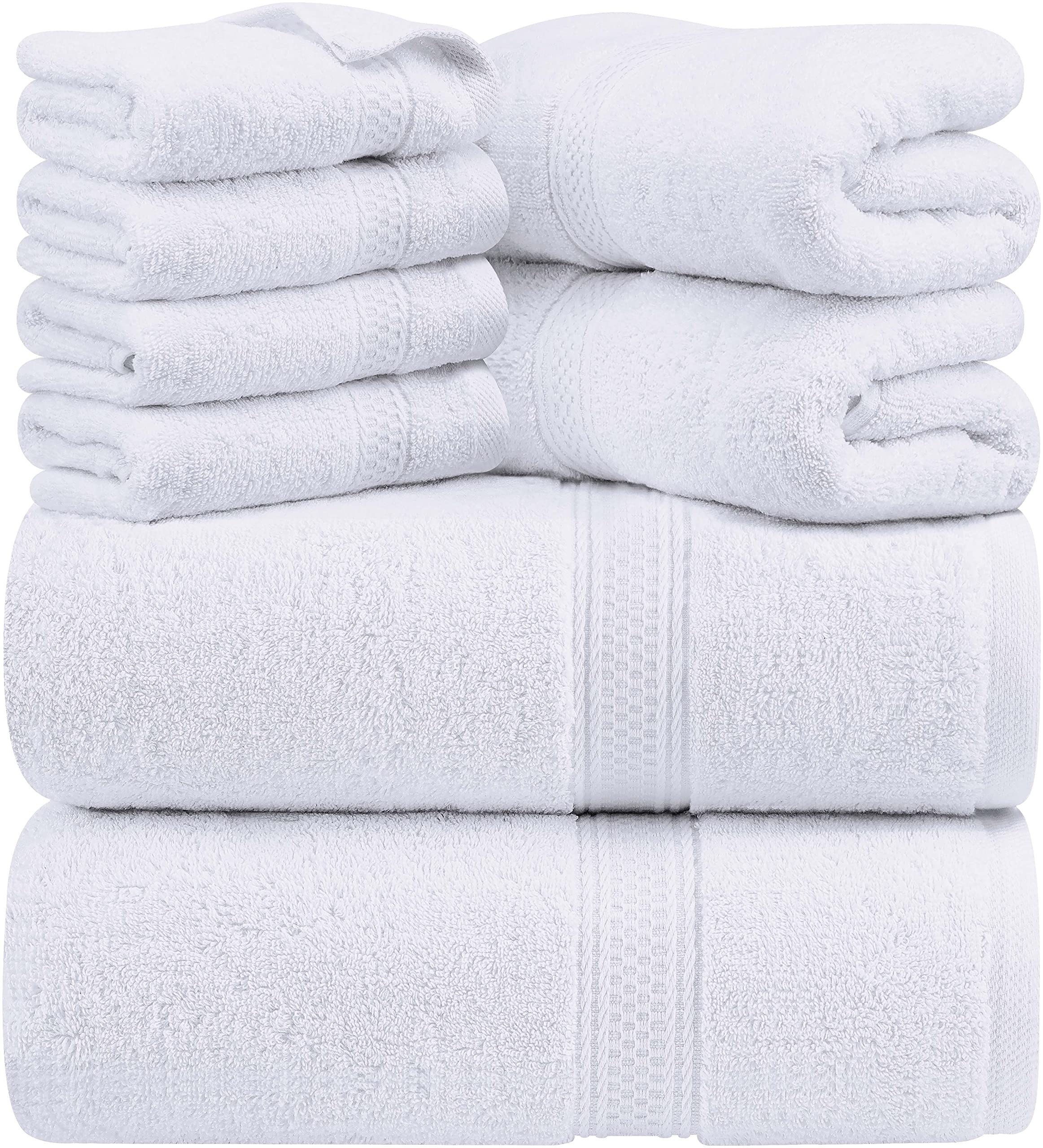 Cymak Towels 8-Piece Premium Towel Set, 2 Bath Towels, 2 Hand Towels, and 4 Wash Cloths, 600 GSM 100% Ring Spun Cotton Highly Absorbent Towels for Bathroom, Gym, Hotel, and Spa