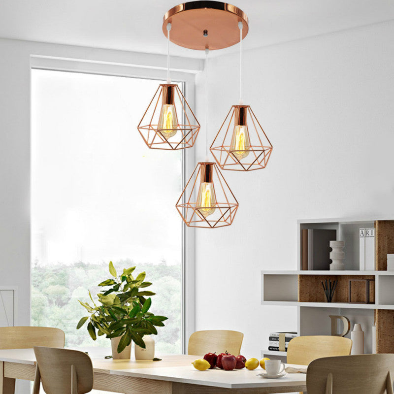 Nordic Cage Pendant Light Rose Gold Minimalist Decorative Restaurant Loft Creative E27 Hanging Light Fixture Ul,DELIVERY 45 DAYS.