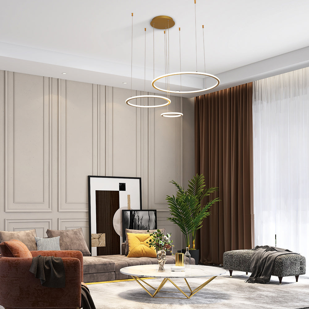 Simple Hanging Decorative Ceiling Pendant Lights Circle Rings Acrylic Gold Nordic Modern Chandelier.Certificate UL