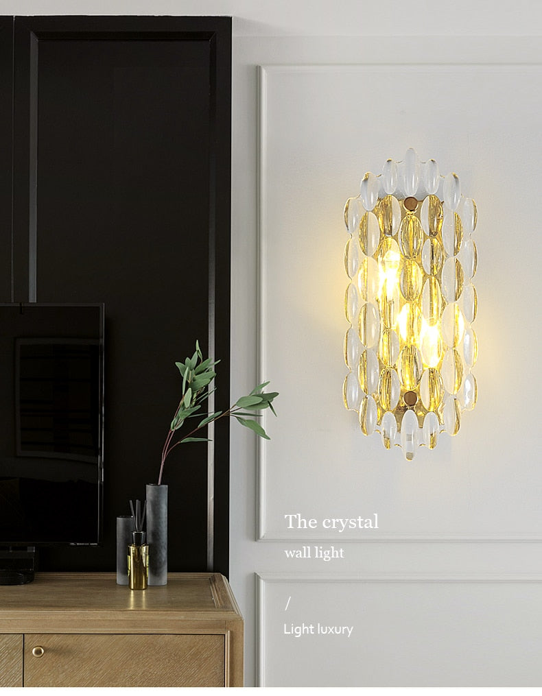 Modern Crystal Gold Wall Lamp Living Room Background Wall Lamp Creative Personality Bedroom Bedside Aisle Crystal Wall Lamp Ul