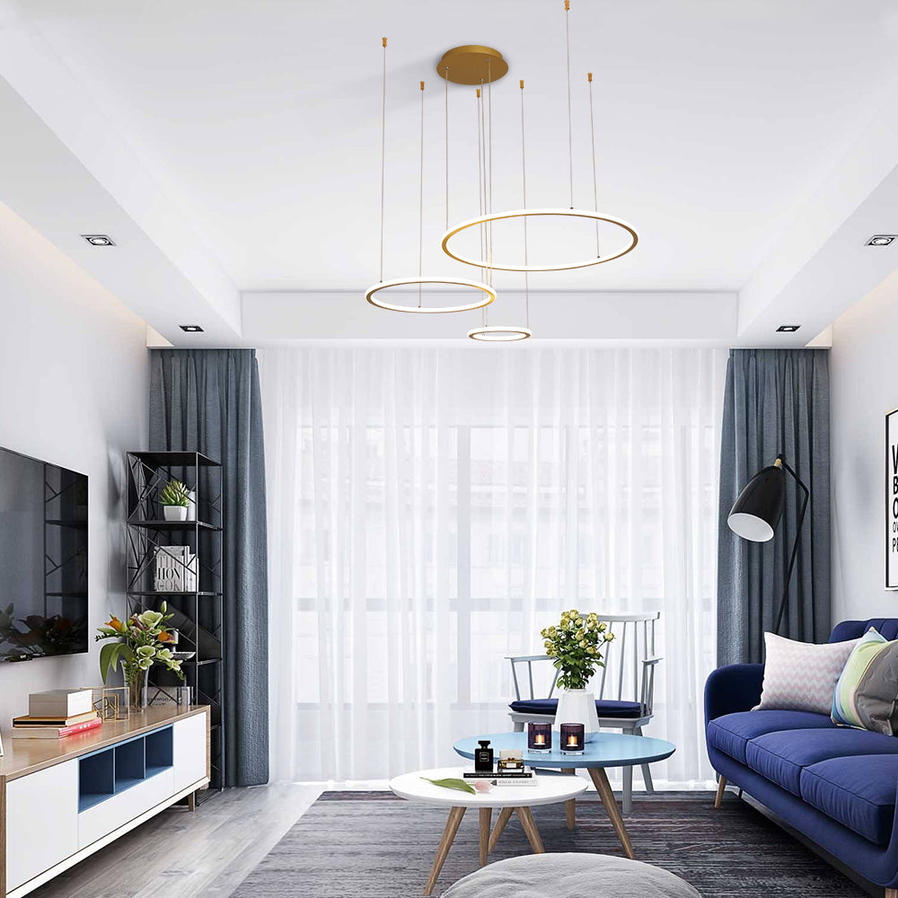 Simple Hanging Decorative Ceiling Pendant Lights Circle Rings Acrylic Gold Nordic Modern Chandelier.Certificate UL